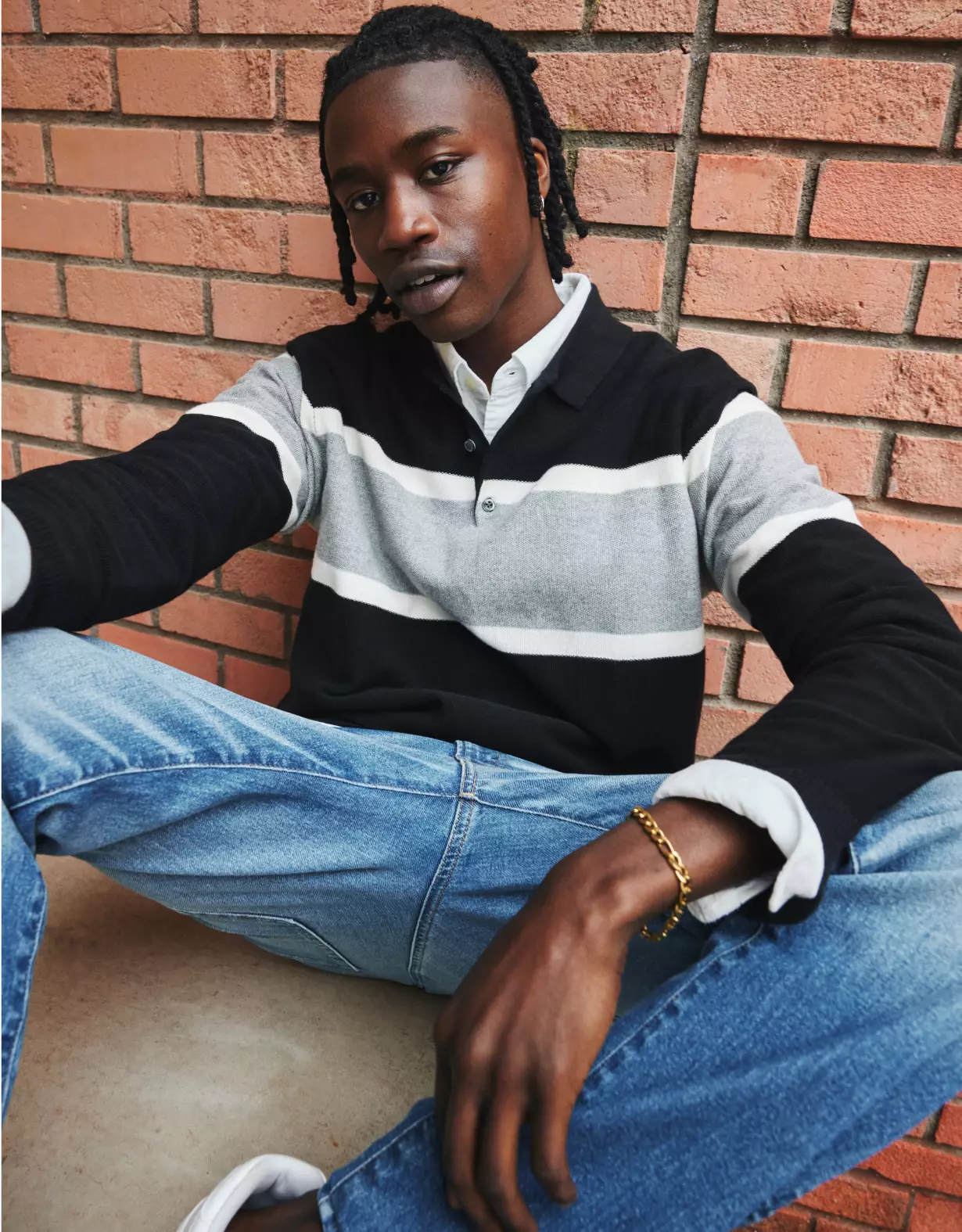 AE Long-Sleeve Striped Sweater Polo 1 AE Long-Sleeve Striped Sweater Polo