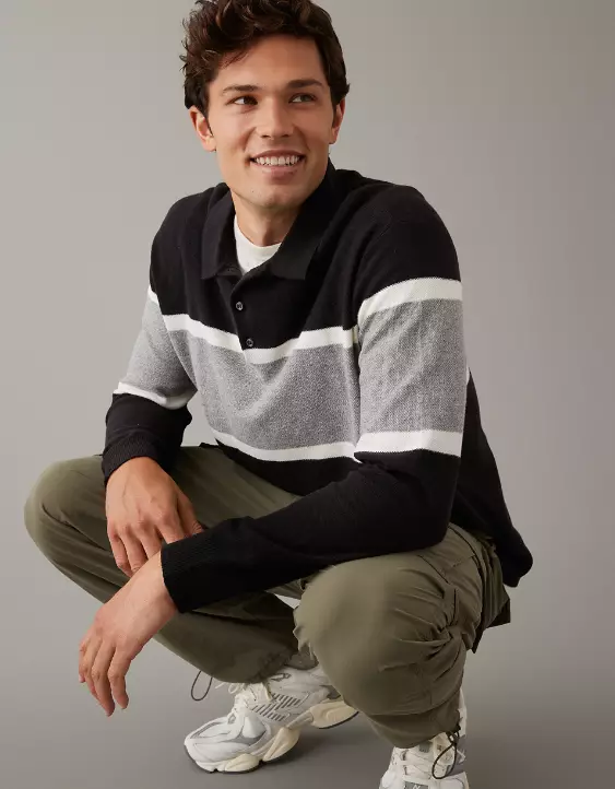 AE Long-Sleeve Striped Sweater Polo 2 AE Long-Sleeve Striped Sweater Polo - Image 2