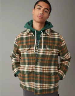 AE Plaid Button-Up Jacket